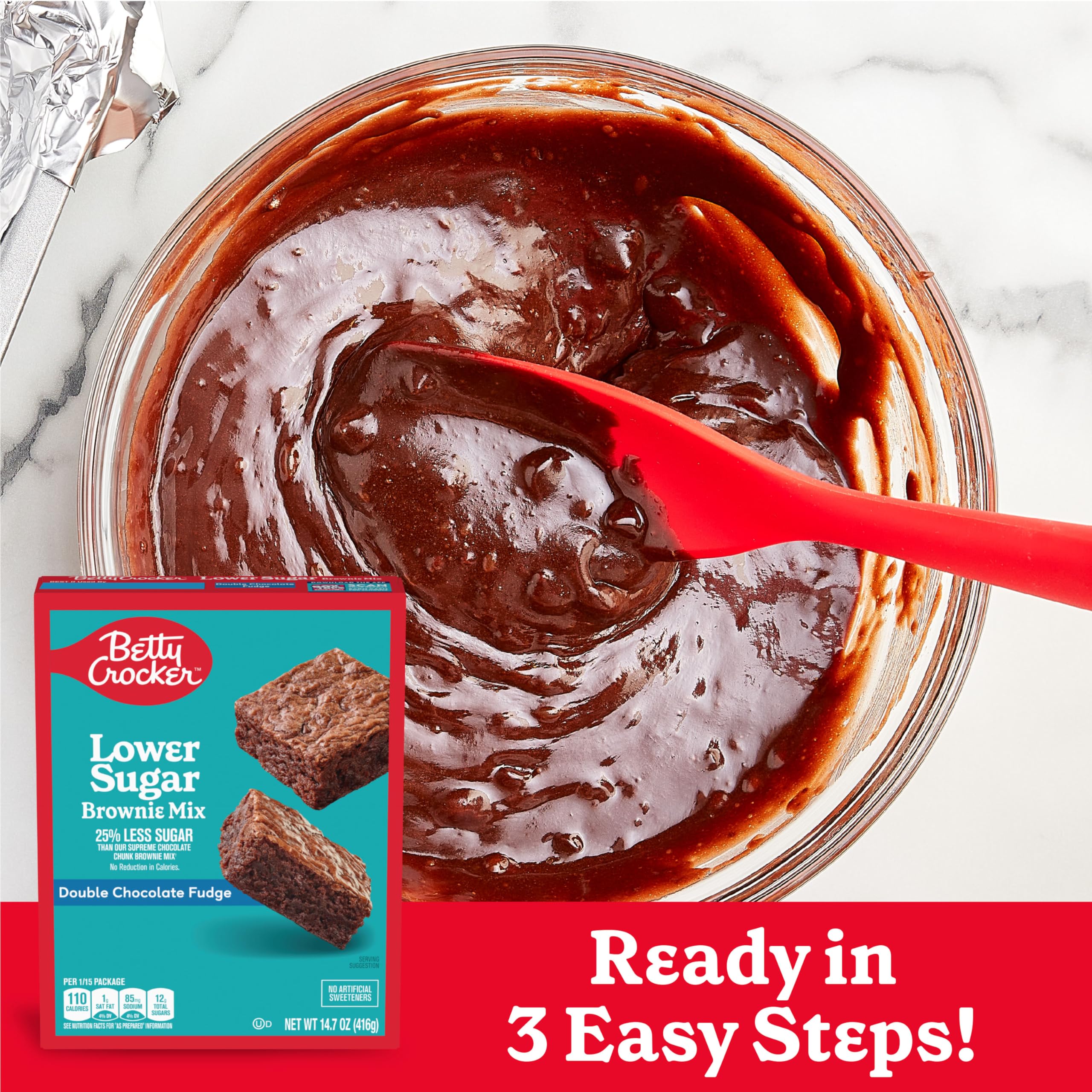 Betty Crocker Lower Sugar Brownie Mix, Double Chocolate Fudge, No Artificial Sweeteners, 14.7 oz - Image 4