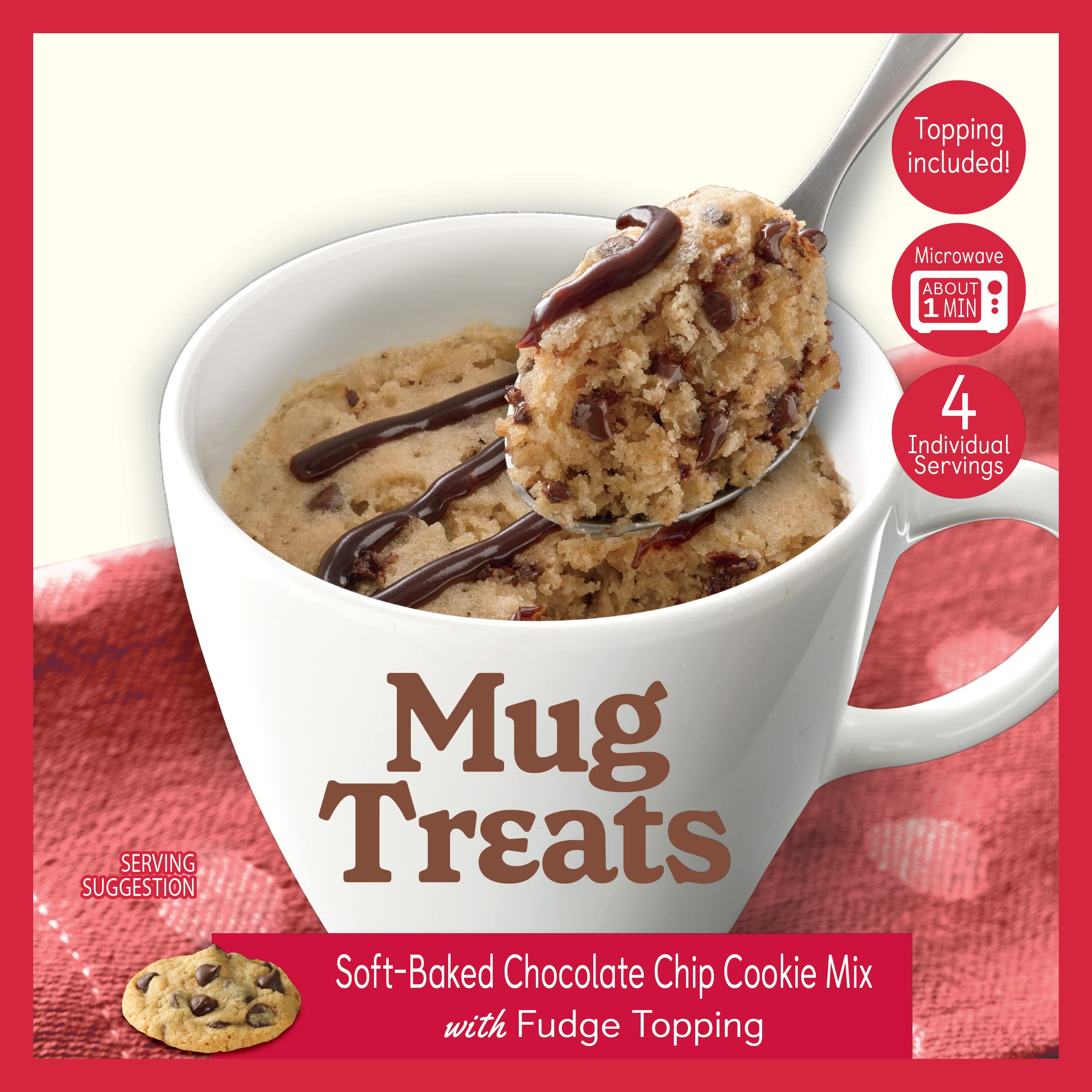 Betty Crocker Mug Treats Soft-Baked Chocolate Chip Cookie Mix with Fudge Topping, 4 Servings (Pack of 6) - Image 3